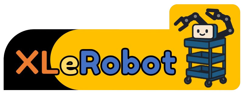 XLeRobot wordmark and illustration of a wheeled robot with two arms